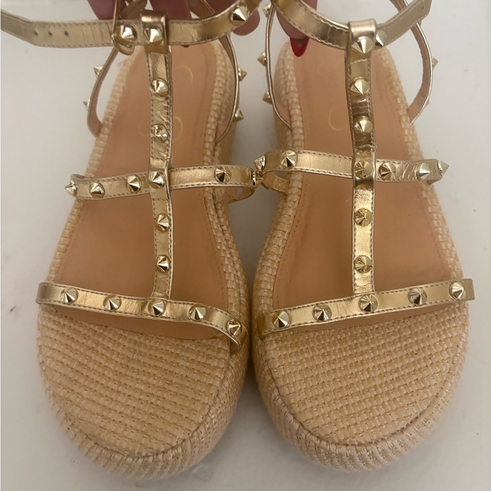 Jessica Simpson Gold Studded T-Strap Espadrille Sandals - Women